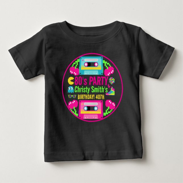 Camiseta Festa de aniversário Retro Neon 80s (Frente)
