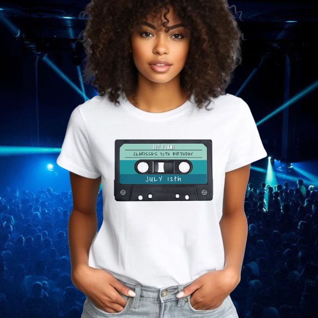 Camiseta Festa de aniversário Retroativa Azul da Fita Casse (Cassette Tape Blue Retro Birthday Party T-Shirt
)