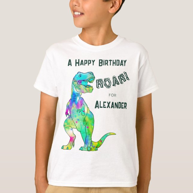 Camiseta Festa de aniversário T-Rex do Dinossauro Personali (Frente)