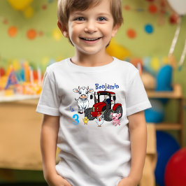 Camiseta Festa de Aniversário Trator Vermelho Diversão com