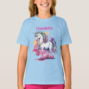 Camiseta Festa de aniversário Unicorna de Aquarela Encantad