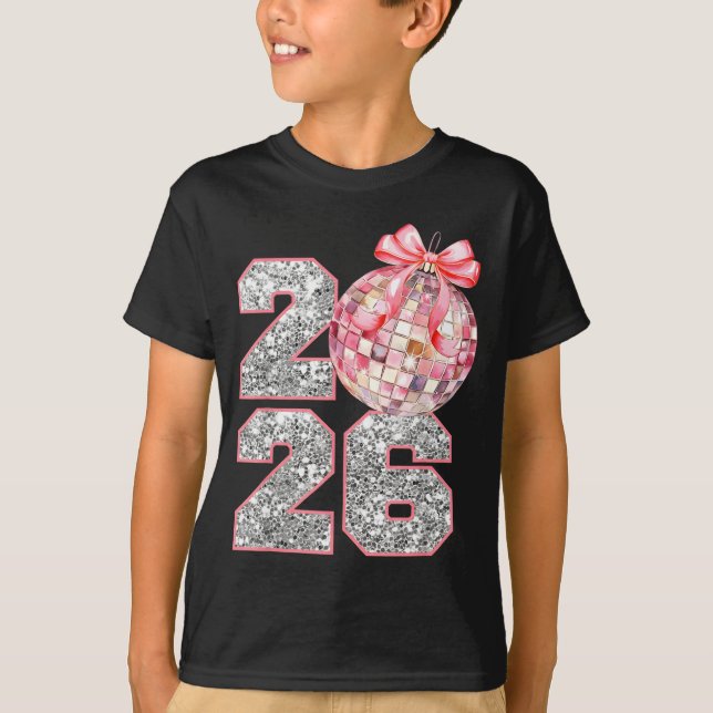 Camiseta Festa de Ano Novo Coquette Feliz 2026 Família Mulh (Frente)