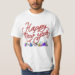 Camiseta Festa de Ano Novo Red 'Feliz ano novo'
