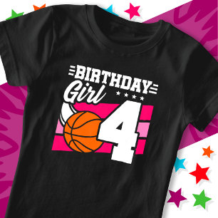 Camiseta Festa de basquete de 4 anos Garota de aniversário