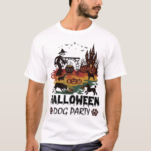 Camiseta Festa de Cães de Halloween Bruxas Cães Abóboras Ca
