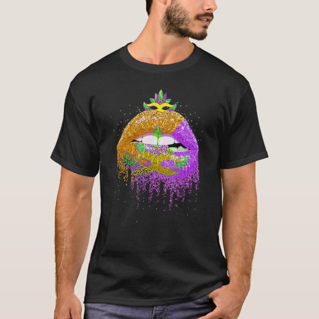 Camiseta Festa de Carnaval Lábios Mascarada de Figuras Mulh (Frente)