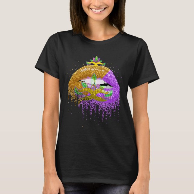 Camiseta Festa de Carnaval Lábios Mascarada de Figurino Pre (Frente)