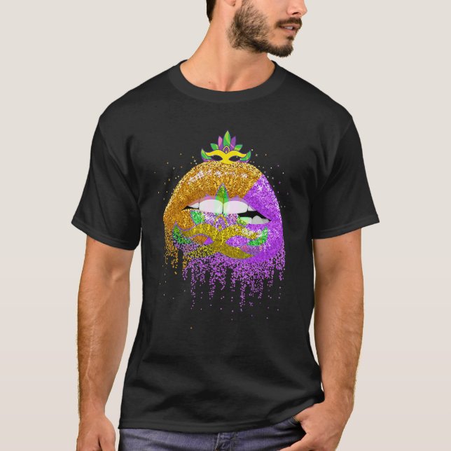 Camiseta Festa de Carnaval Lábios Mascarada de Figurino Pre (Frente)