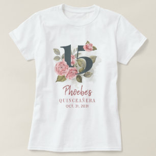 Camiseta Festa de Correspondência de Quinceanera, 15 Floral