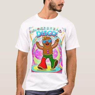 Camiseta Festa de Disco com Gingerbird Design de Natal