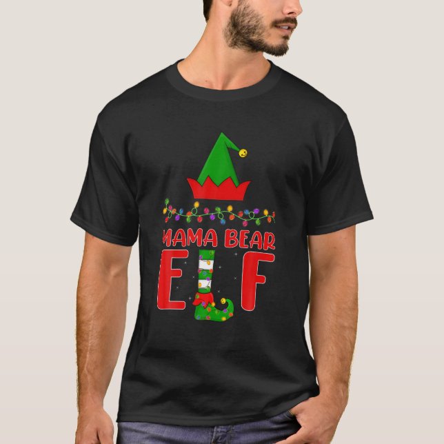 Camiseta Festa de Elf de Mama Bear no Natal (Frente)