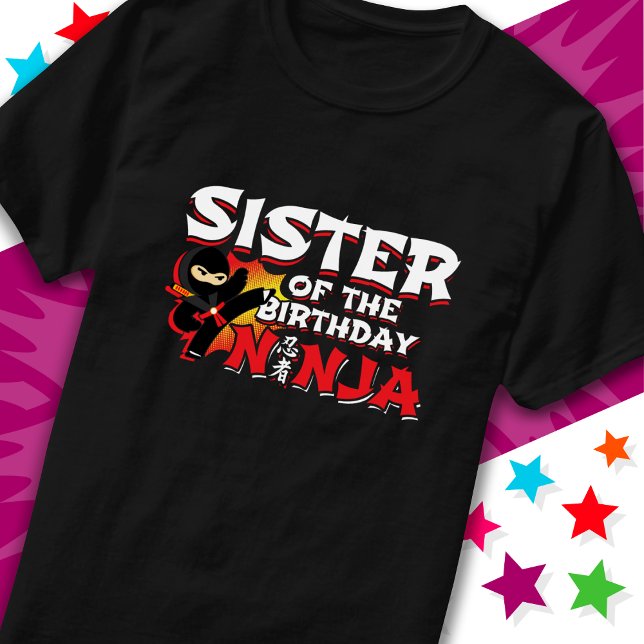 Camiseta Festa de Estilo de BD Irmã de Aniversário Ninja (Criador carregado)