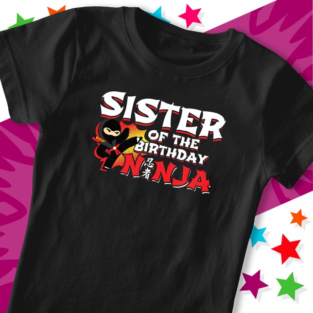 Camiseta Festa de Estilo de BD Irmã de Aniversário Ninja (Criador carregado)