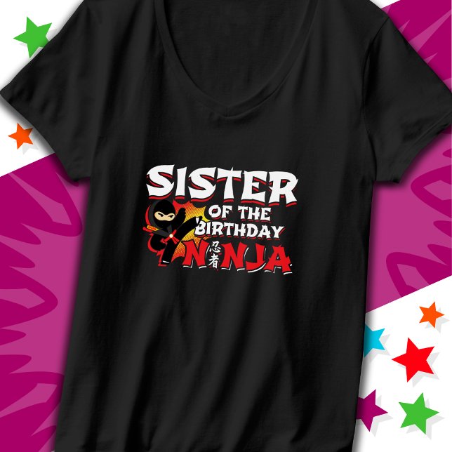 Camiseta Festa de Estilo de BD Irmã de Aniversário Ninja (Criador carregado)