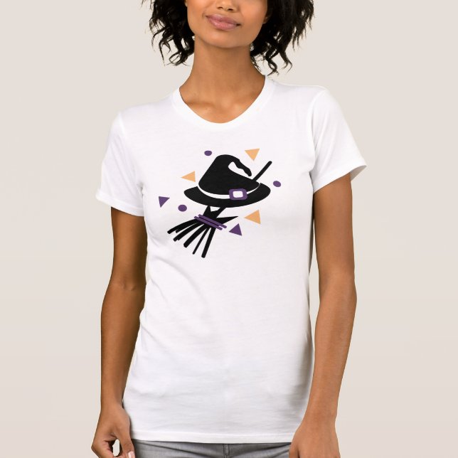 Camiseta Festa de Fantasia de Bruxa de Halloween Fofa (Frente)