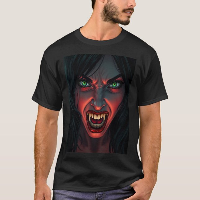Camiseta Festa de fantasia de halloween, mulher vampira (Frente)