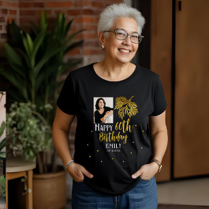 Camiseta Festa de Foto com Folhagem Dourada Elegante de 60
