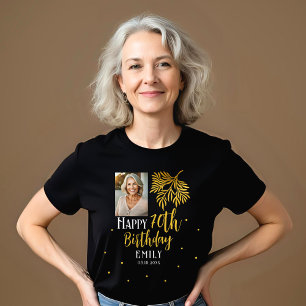 Camiseta Festa de Foto com Folhagem Dourada para 70º Aniver