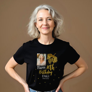 Camiseta Festa de Foto de Folhagem Dourada de 80º Aniversár
