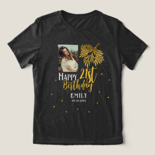 Camiseta Festa de Foto de Folhagem Dourada Elegante anivers