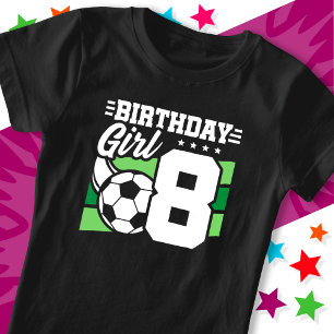 Camiseta Festa de futebol de 8 anos, 8ª garota de aniversár