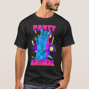 Camiseta Festa de Gato de Festas de Animais Coloridos Gráfi