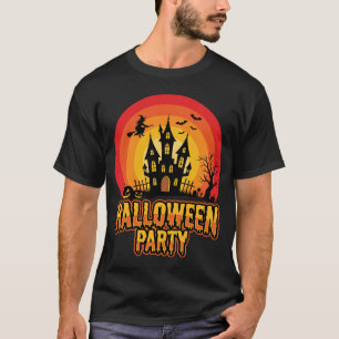 Camiseta Festa de Halloween Castelo Assombrado Vetor Retro