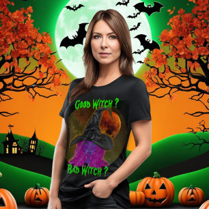 Camiseta Festa de Halloween da Boa Bruxa e da Má Bruxa