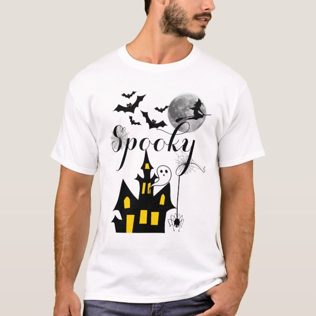 Camiseta Festa de Halloween da Casa Assombrada, Spooky (Frente)