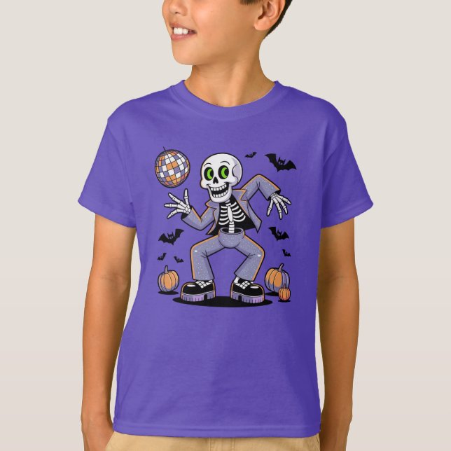 Camiseta Festa de Halloween de Skeleton Dançante (Frente)
