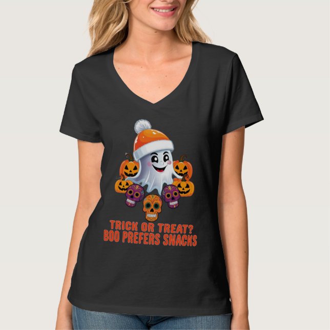 Camiseta Festa de Halloween de Trick ou Tratar Boo Engraçad (Frente)