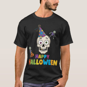 Camiseta Festa de Halloween do bobo Zombie e Skull