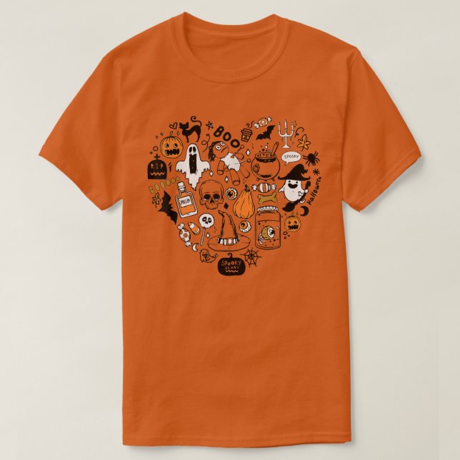 Camiseta Festa de Halloween, Doodle Heart Shume (Frente do Design)