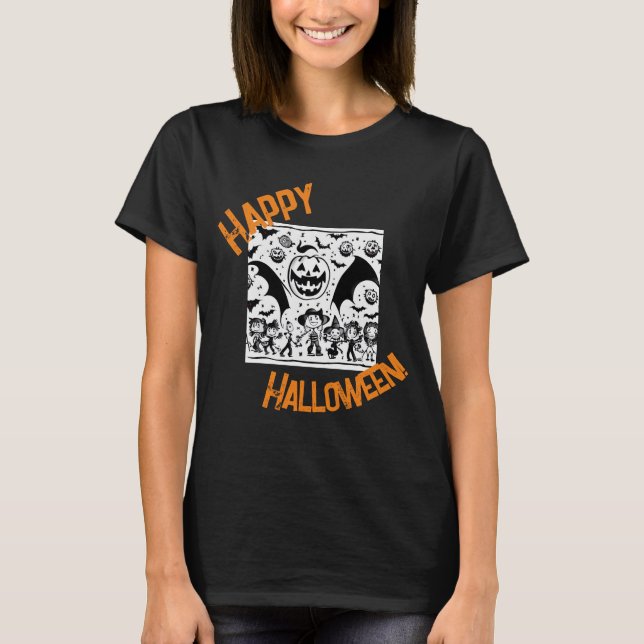 Camiseta Festa de Halloween em preto e branco (Frente)