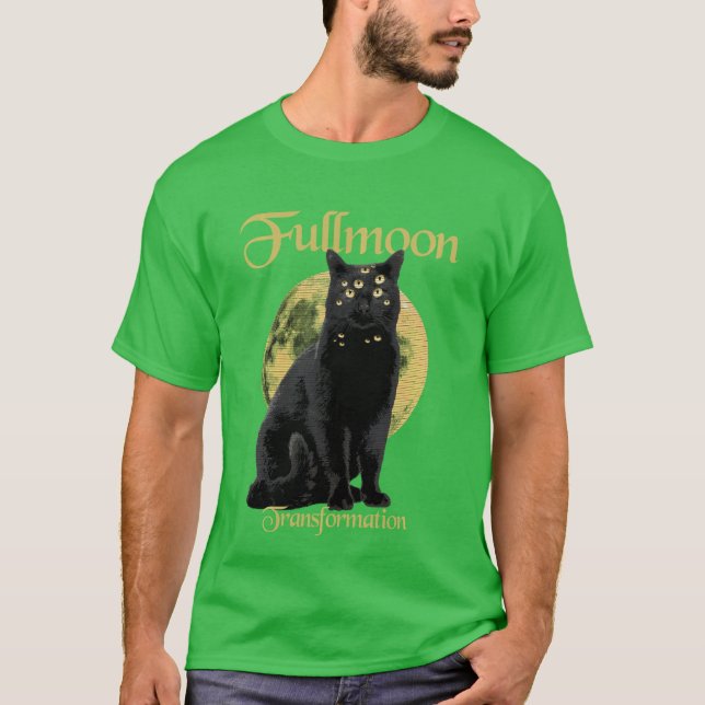 Camiseta Festa de Halloween Gato Horror Transformação Lua C (Frente)