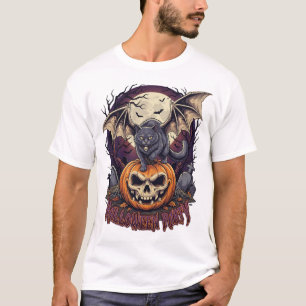 Camiseta Festa de Halloween Morcego Gato Caveira Abóbora Lu