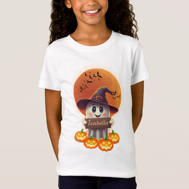 Camiseta Festa de Izzy Ghost Halloween: Feliz Halloween (Frente)