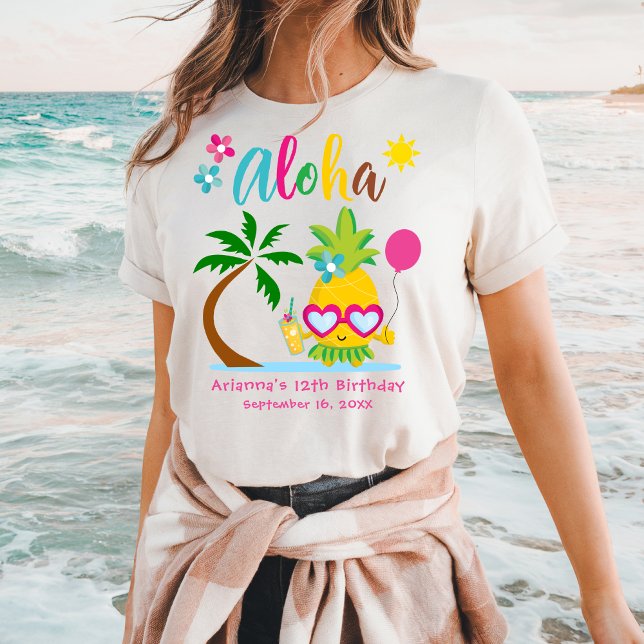 Camiseta Festa de Luau de Aloha Tropical de Abacaxi (Criador carregado)