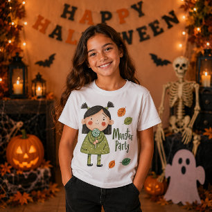 Camiseta Festa de Monstro da Garota Frankenstein Fofa no Ha