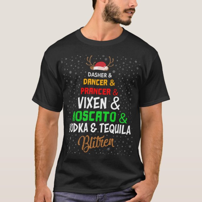 Camiseta Festa de Natal com Nomes de Álcool Engraçados (Frente)