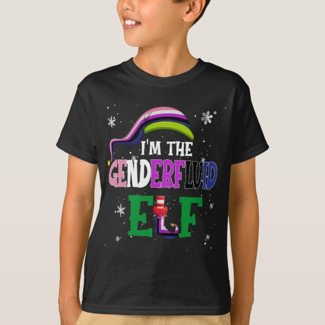 Camiseta Festa de Natal do Elf do Genderfluido (Frente)