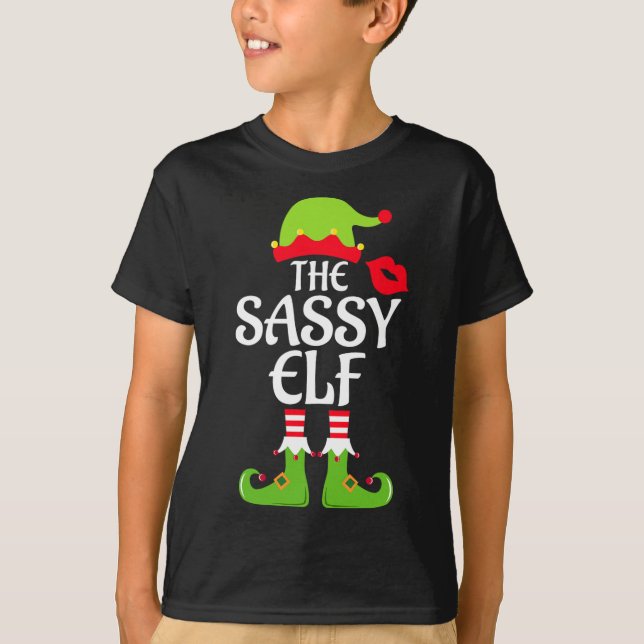Camiseta Festa De Natal Do Grupo Familiar Sassy Elf Matchin (Frente)