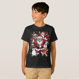 Camiseta Festa de Natal do Papai Noel Legal e Amigos
