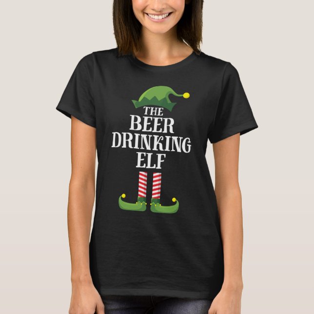 Camiseta Festa de Natal Familiar de Beer Bebendo Elf. (Frente)