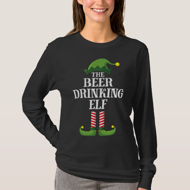 Camiseta Festa de Natal Familiar de Beer Bebendo Elf. (Frente)