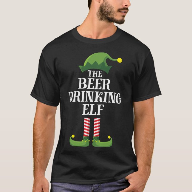 Camiseta Festa de Natal Familiar de Beer Bebendo Elf. (Frente)