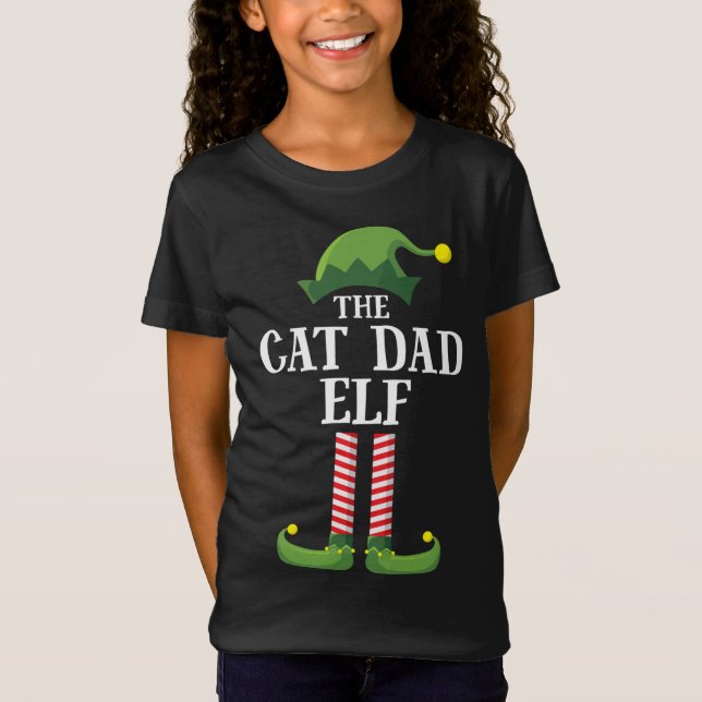 Camiseta Festa de Natal Familiar do Pai Cat Elf Corresponde (Frente)