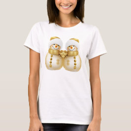 Camiseta Festa de Natal Homem de Neve Dourado Férias de Inv
