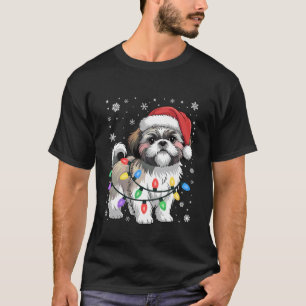 Camiseta Festa de Natal Luz Papai Noel Shih Tzu Cão Engraça