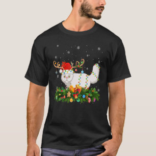 Camiseta Festa de Natal Rena Chapéu do Papai Noel Gato Pers
